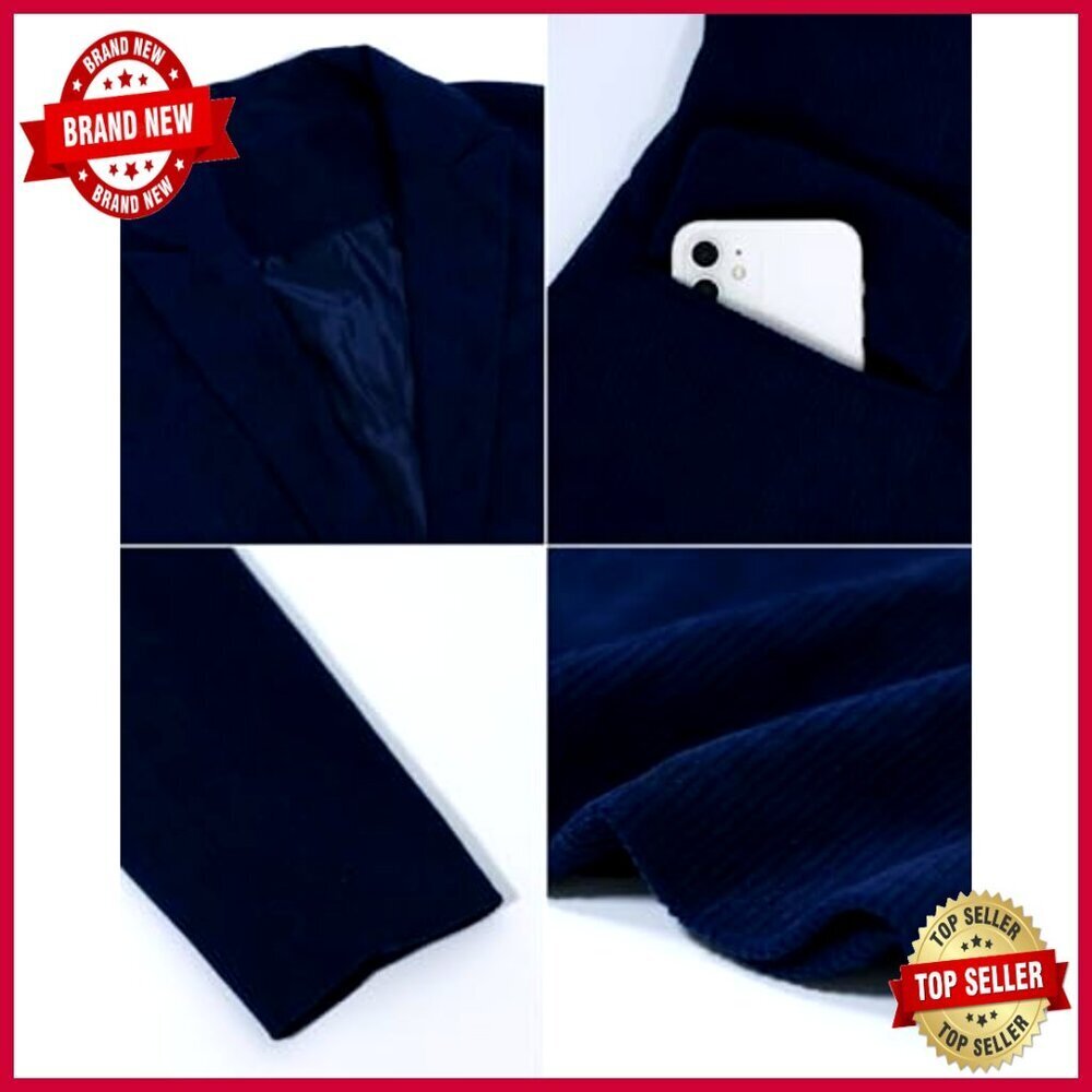 Slim Fit Corduroy Blazer Jacket Long Sleeve Button Down Work Office Coat - Picture 4 of 6